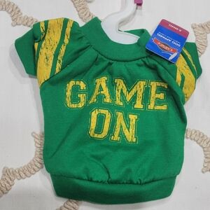 'Game On' Dog Sweater in Green and Yellow Lettering